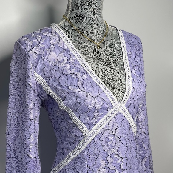 PrettyLightThing Purple Floral Lace Long-sleeve Mini Dress - Picture 4 of 7